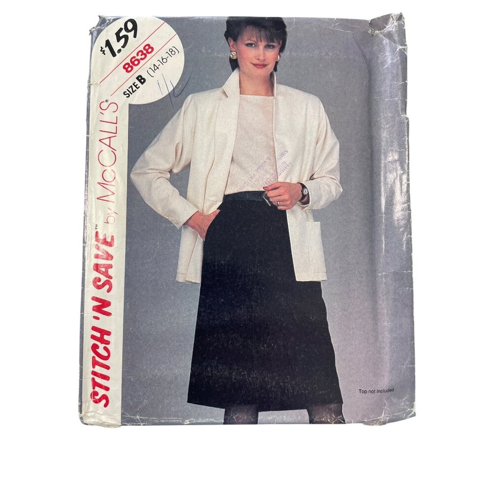 80s McCalls Stitch N Save 8638 Sewing Pattern Size 14-16-18 Jacket & Skirt CUT